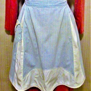 Blue gingham pocketed hostess apron